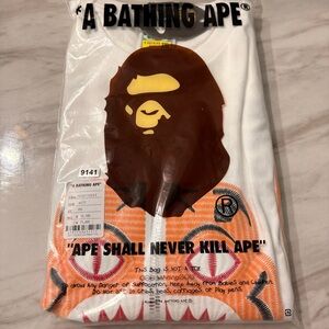 Bape Tee Orange/red Head and Orange/red Shark Graphic